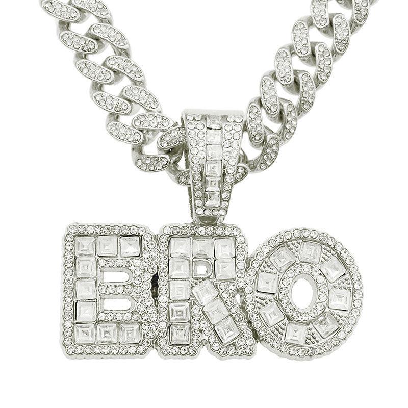 Diy Patchwork Full Diamond Letter Pendant Necklace Cuban Chain Supplier