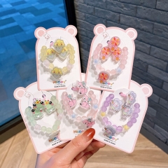 Children's Colorful Beaded Bracelet Princess Cartoon Burst Beads Hand Ornaments Ring Earrings Set Distributor