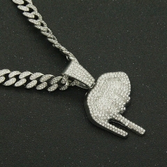 Three Dimensional Full Diamond Lip Pendant Cuban Chain Necklace Supplier