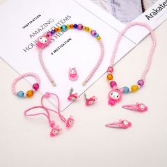 Children's Jewelry Set Cute Cartoon Necklace Sweet Pink Hair Jewelry 9 Pieces Set Distributor