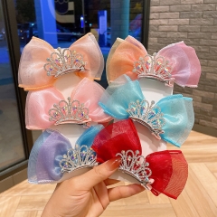 Children's Crown Chiffon Bow Hair Clip Little Girl Princess Three-dimensional Fairy Distributor