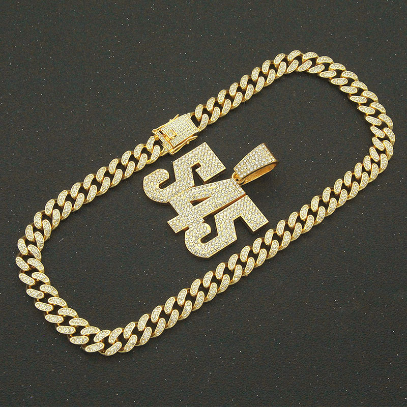 Hip Hop Patchwork Full Diamond Dimensional Number Pendant Necklace For Men Supplier