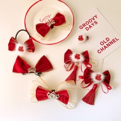 Red Velvet Children's Hair Clip Three-dimensional Crown Bow Hair Card Distributor