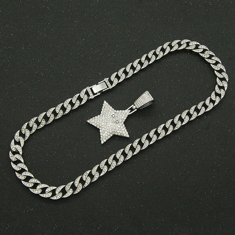 Hip Hop Full Diamond Star Pendant Cuban Chain Necklace Supplier