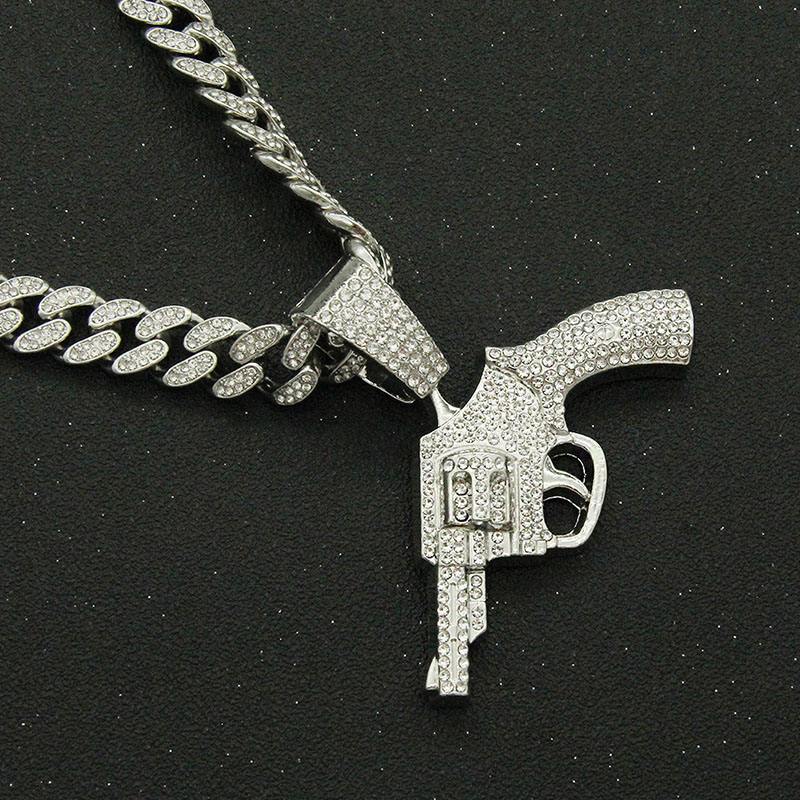 Hip Hop Full Diamond Gun Pendant Cuban Chain Necklace Supplier
