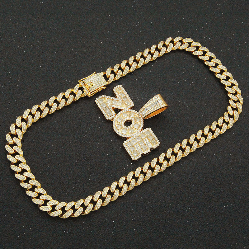 Creative Square Diamond Letter Splice Pendant Cuban Chain Necklace Supplier
