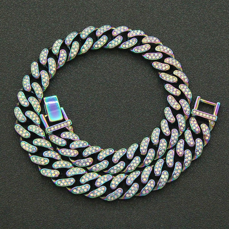 Hipster Full Diamond Cuban Chain Dazzling Colour Bracelet 13mm Wide Supplier