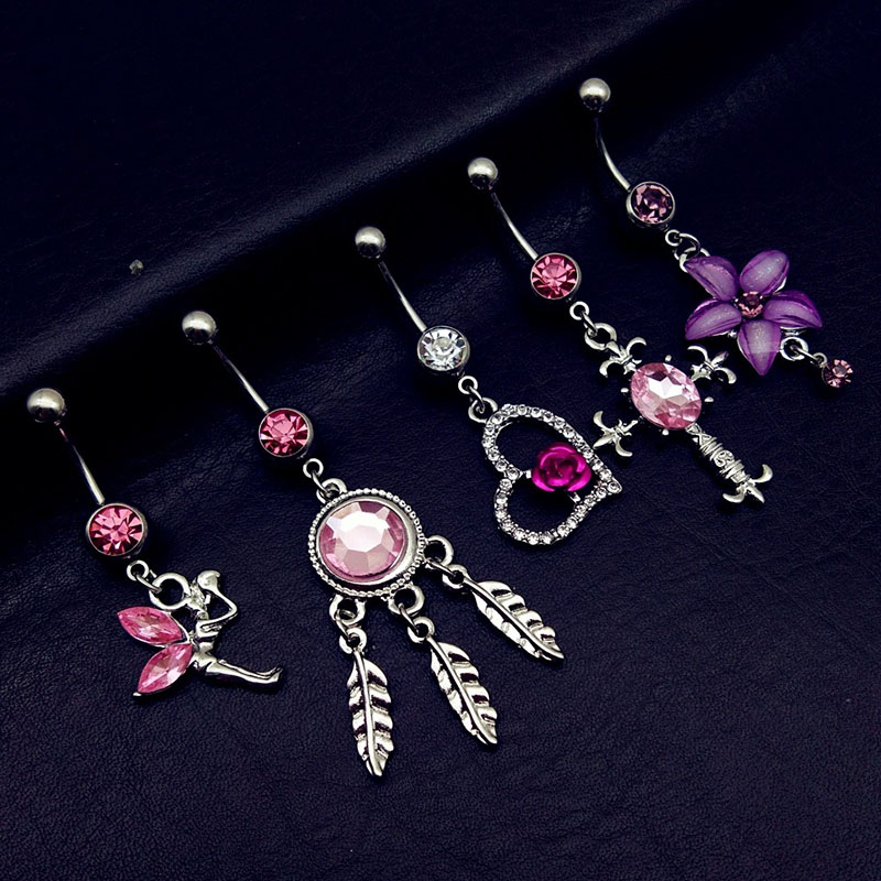 Cross Five-piece Set Of Pink Belly Button Ring Navel Ring Navel Button Supplier