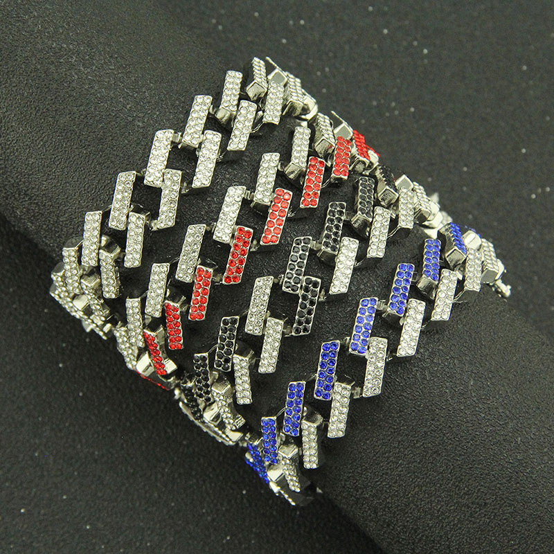 Full Colour Diamond Diamond Shaped Cuban Chain Necklace With Magnet Clasp Chain 15mm Wide Supplier