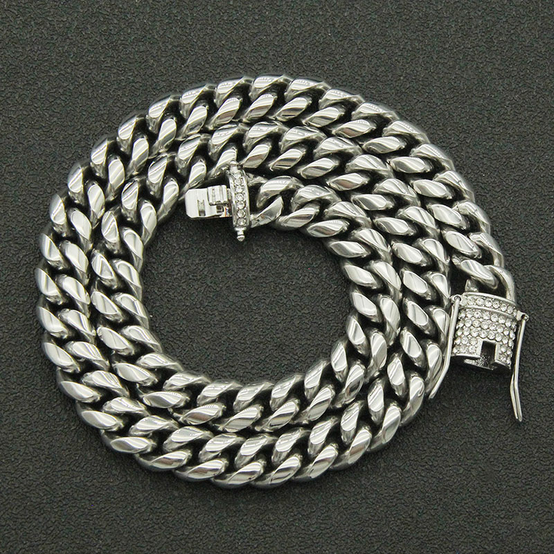 Glossy Titanium Steel Cuban Chain Necklace Vintage Supplier