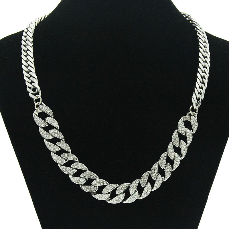 Full Diamond Cuban Chain Pieced Necklace Stainless Steel Supplier