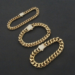 Men's Stainless Steel Zirconia Clasp Head Cuban Chain Bracelet Supplier
