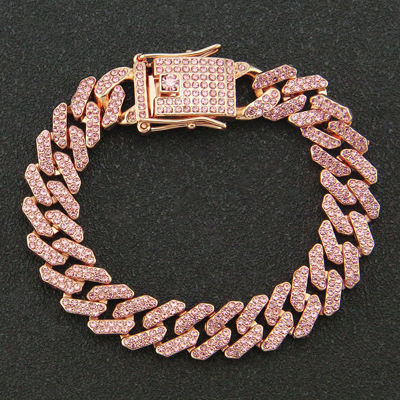 Hip Hop Diamond Studded Coloured Diamond Cuban Chain Bracelet Supplier