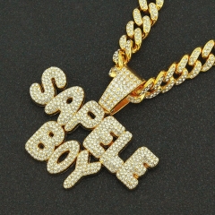 Hip Hop Full Diamond Double Row Letter Pendant Exaggerated Necklace Supplier