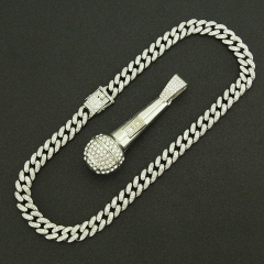 Hip Hop Three Dimensional Microphone Pendant Necklace With Diamonds Supplier