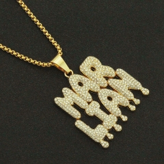 Hip Hop Full Diamond Spliced Letters Pendant Punk Personalized Necklace Supplier