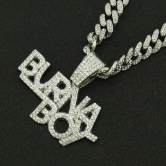Hip Hop Full Diamond Pieced Letter Pendant Cuban Chain Necklace Supplier