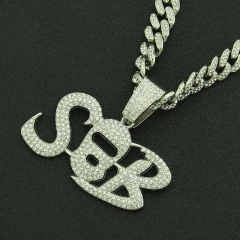 Hip-hop Full Diamond Pieced Alphabet Pendant Necklace Cuban Chain Supplier