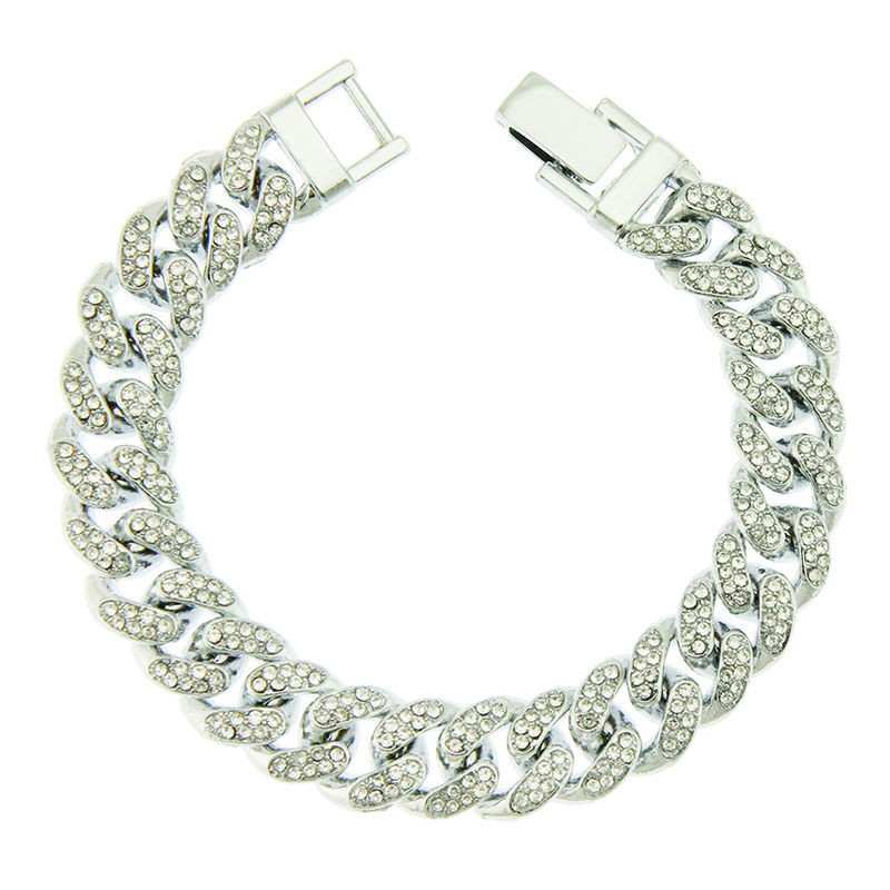 Full Diamond Cuban Chain Bracelet Punk Fashion 13mm Wide Supplier