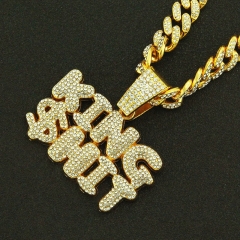 Fashionable Full Diamond Pieced Alphabet Pendant Necklace Cuban Chain Supplier