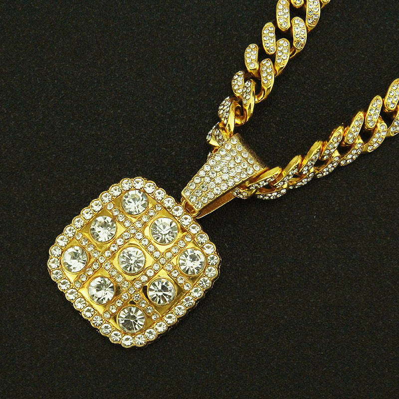 Hip Hop Three Dimensional Diamond Encrusted Tag Pendant Necklace Cuban Chain Supplier