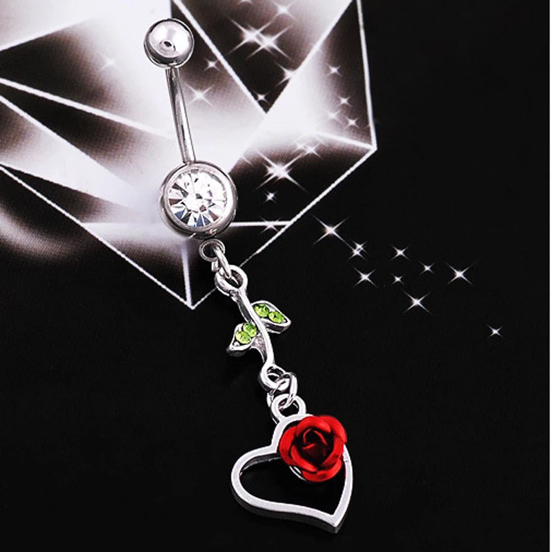 Roses Belly Button Ring Heart-shaped Leaves Umbilical Ornaments Body Piercing Jewelry Supplier