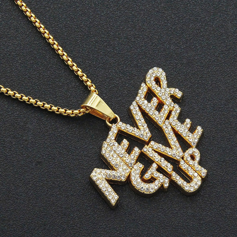 Hip Hop Full Diamond Pieced Triple Letter Pendant Necklace Supplier