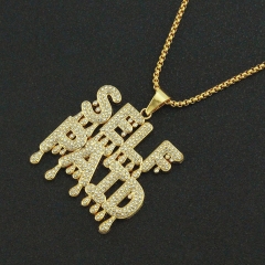 Double Row Pieced Full Diamond Letter Pendant Necklace Hip Hop Supplier