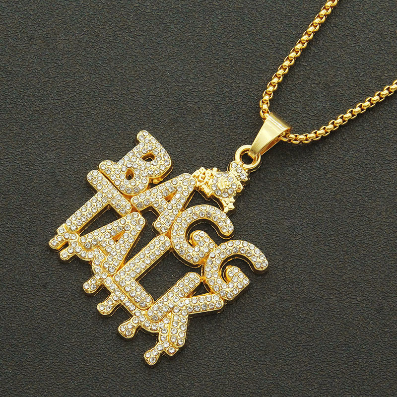 Hip Hop Full Diamond Letter Drop Pendant Necklace Hip Hop Supplier