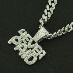 Hip-hop Full Diamond Pieced Letter Pendant Collarbone Chain With Large Clasp And Wide Cuban Chain Necklace Supplier