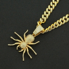 Full Diamond Dimensional Large Spider Pendant Necklace Hip Hop With Diamond Cuban Chain Supplier
