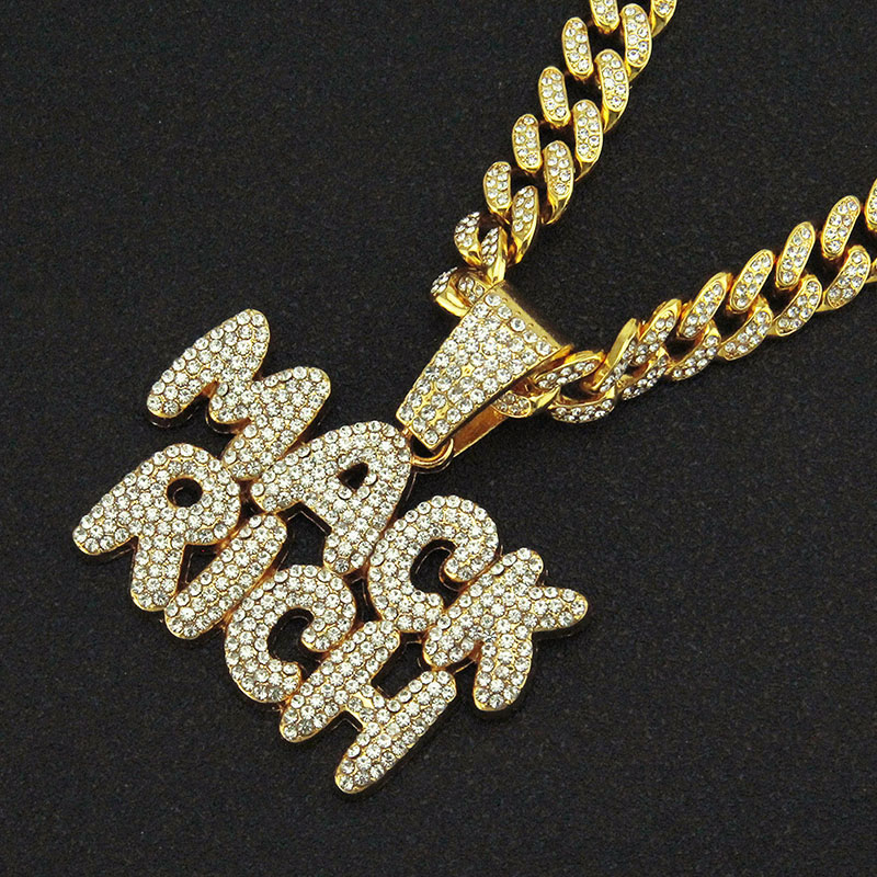 Patchwork Full Diamond Letter Pendant Cuban Chain Necklace Supplier