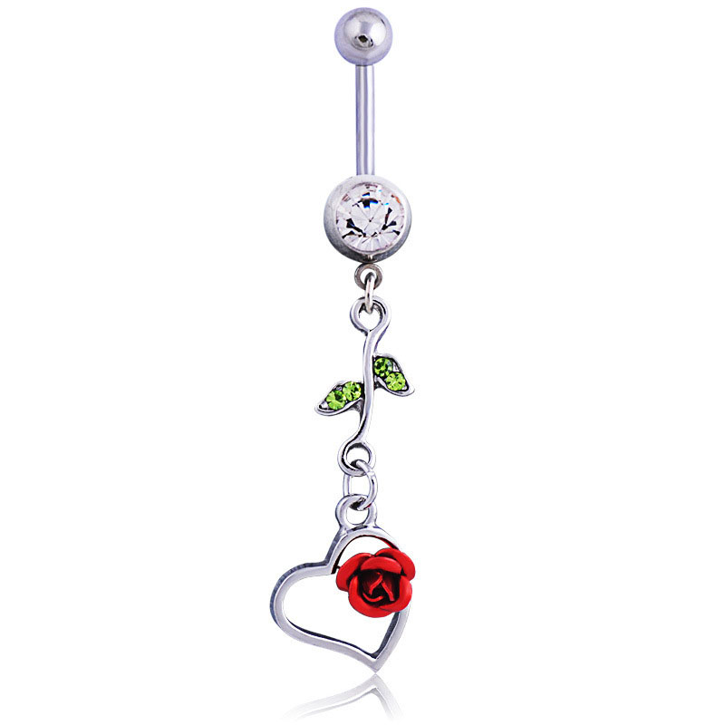 Rose Belly Button Ring Navel Ring Peach Heart Belly Button Pierced Heart-shaped Body Jewelry Supplier