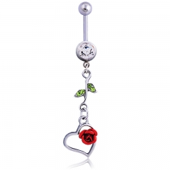 Rose Belly Button Ring Navel Ring Peach Heart Belly Button Pierced Heart-shaped Body Jewelry Supplier
