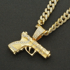 Diamond Studded Gun Pendant Necklace Full Diamond Cuban Chain Supplier