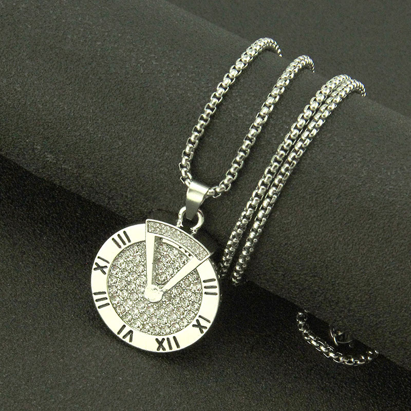 Full Diamond Roman Numeral Carousel Pendant Necklace Supplier