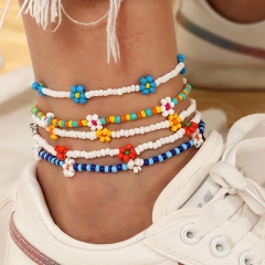 Wholesale Jewelry Hand-made Woven Colorful Rice Beads Anklet Bohemian Daisy Anklet