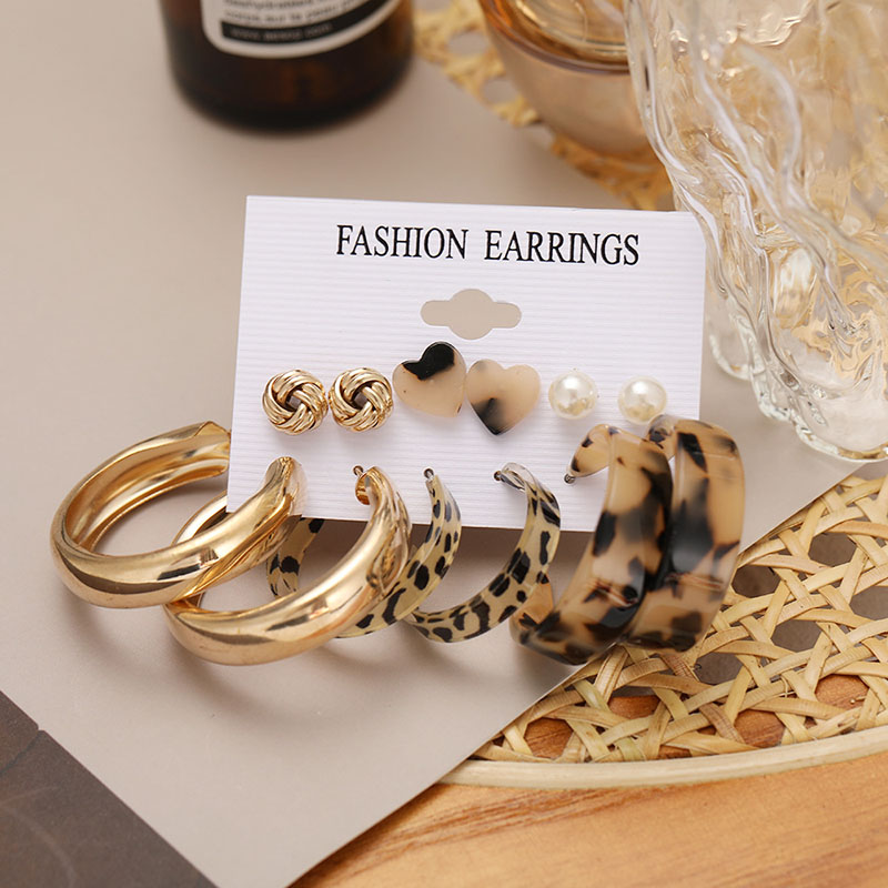 Leopard C Earrings Set Of 6 Pairs Of Creative Exaggerated Metal Multi-layer Earrings Distributor