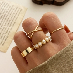 Wholesale Jewelry Creative Vintage Inlaid Pearl Joint Ring Set Of Four Sets