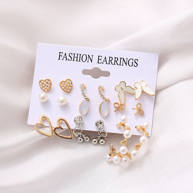 Peach Heart Earrings Set Of 9 Pairs Of Creative Acrylic Butterfly Hollow Love Earrings Distributor