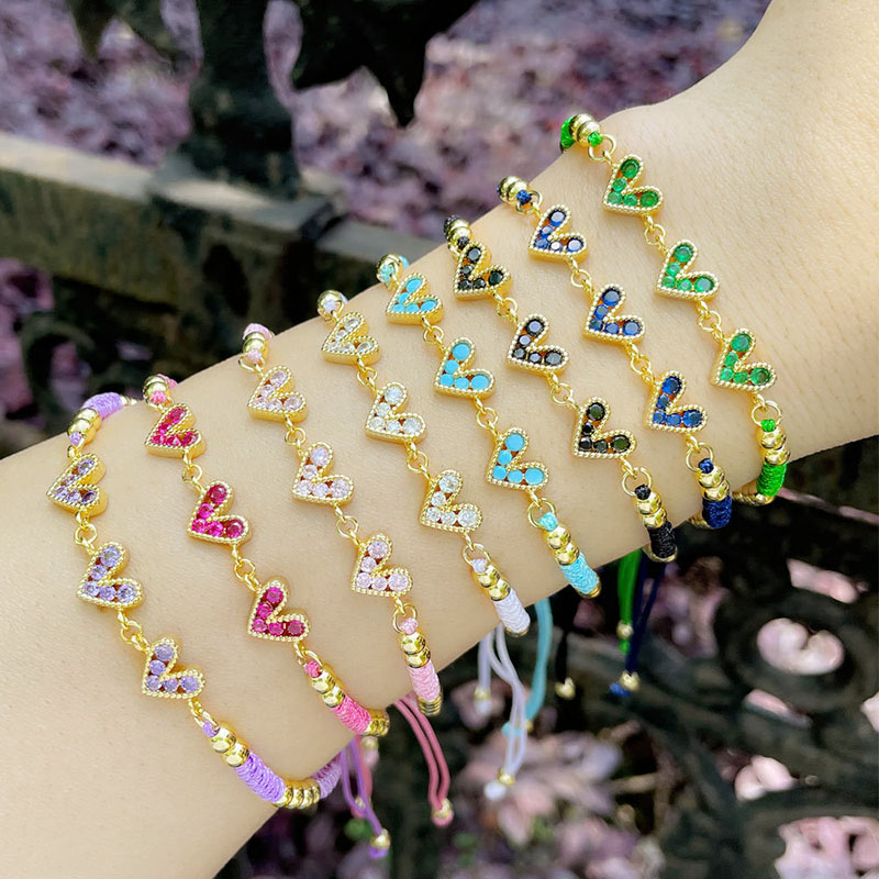 Colorful Zircon Love Bracelet Bohemian Ethnic Style Hand-woven Bracelet Distributor