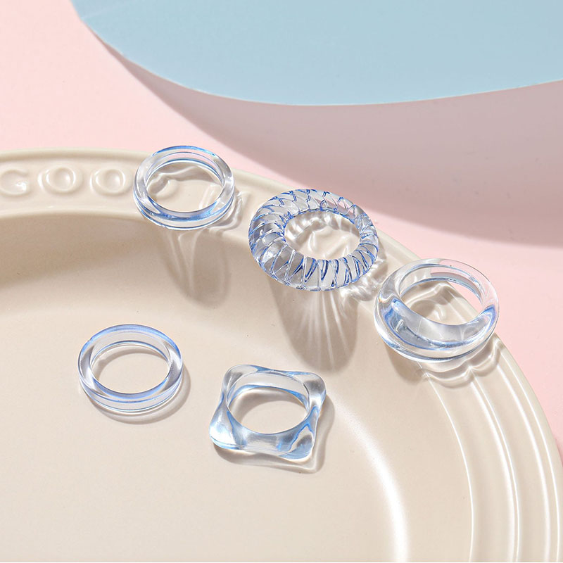 Wholesale Jewelry Joint Ring Set Of 5 Sets Of Creative Simple Temperament Acetate Resin Transparent Ring Female