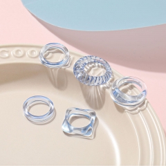 Wholesale Jewelry Joint Ring Set Of 5 Sets Of Creative Simple Temperament Acetate Resin Transparent Ring Female