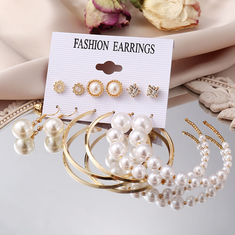 Vintage Pearl Earrings Set Of 6 Pairs Of Diamond Stud Earrings Female Creative Simplicity Distributor