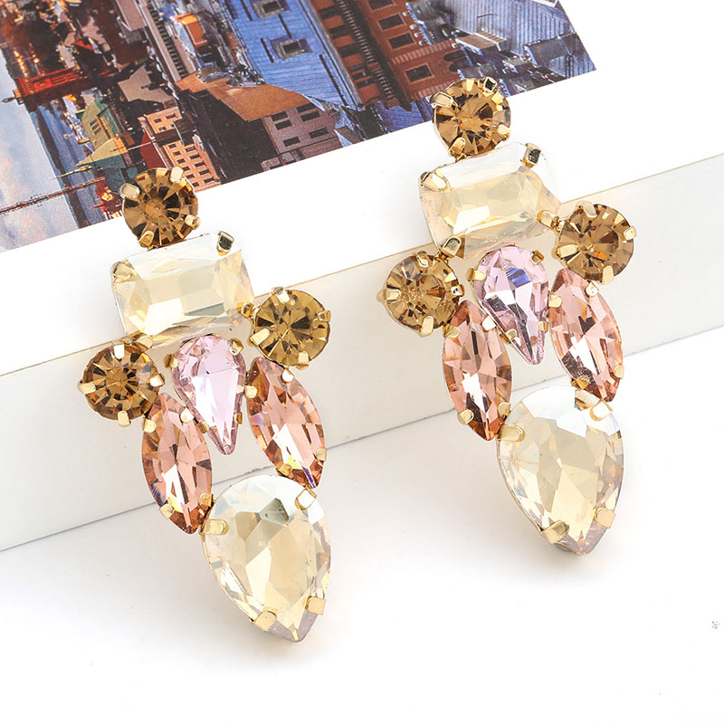 Wholesale Jewelry Fashion Colored Diamond Series Multi-layer Alloy With Diamond Glass Diamond Earrings