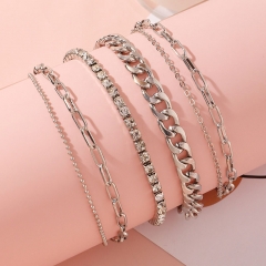 Simple Metal Thick Chain Anklet Full Of Diamonds 6 Combination Set Supplier