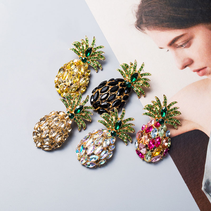 Diamonds Acrylic Colorful Diamond Full Diamond Earrings Pineapple Summer Cool Tropical Fruit Supplier