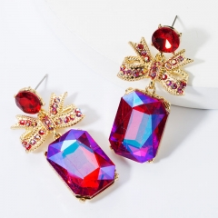 Creative Multi-layer Alloy Bow Square Diamond Glass Diamond Earrings Supplier