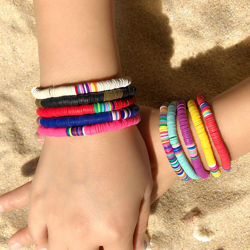 Wholesale Jewelry Beach Wind Colorful Friendship Soft Pottery Bracelet Female Stretch Rope String
