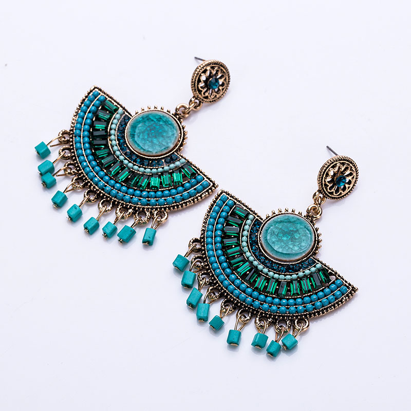 Exaggerated Fan-shaped Multi-layer Rice Beads With Diamond Earrings Tassel Female Fashion Supplier